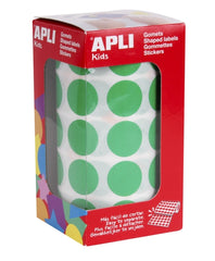 Apli Rollo de 1.770 Gomets Redondos Ã˜ 20mm - Adhesivo Permanente con Base de Agua - Libre de Disolventes - Color Verde