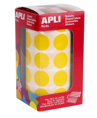 Apli Rollo de 1.770 Gomets Redondos Ã˜ 20mm - Adhesivo Permanente con Base de Agua - Libre de Disolventes - Color Amarillo