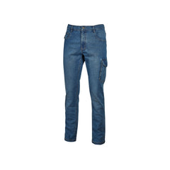 Upower Jam Pantalon Vaquero Elastico - Talla M - Ajuste Slim Fit, 5 Bolsillos, Bolsillo Lateral Grande, Proteccion DPI1 - Color Azul Indigo
