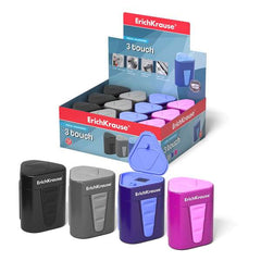 Erichkrause Taille-crayon en Plastique 3-Touch avec Réservoir et Couvercle - Grand Réservoir à Copeaux - Bords en Caoutchouc Antidérapants - Couleur Assortie