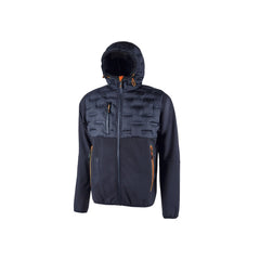 Upower Spock Chaqueta Hibrida Transpirable y Antiviento - Talla M - Cremallera Impermeable, Capucha Ajustable, Acolchado sin Costuras, Bolsillos con Cierres Fluorescentes, Proteccion DPI1 - Color Azul Marino