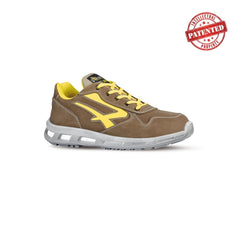 Upower Brave S ESD Calzado de Seguridad Bajos - Talla 39 - Cuero Nubuck Resistente, Puntera de Aluminio, Hidrofugos, Antiarrugas, Antideslizantes, Suela de Poliuretano, Proteccion S3S CI FO SR - Color Beige y Amarillo