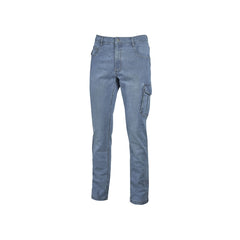Upower Jam Pantalon Vaquero Elastico - Talla L - Ajuste Slim Fit, 5 Bolsillos, Bolsillo Lateral Grande, Proteccion DPI1, Ribete para Martillo - Color Azul Vaquero Claro