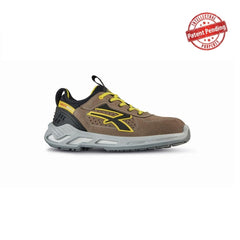 Upower Curry S ESD Calzado de Seguridad Bajos - Talla 45 - Piel Afelpada Perforada, Puntera de Aluminio, Suela Antideslizante, Proteccion S1PS FO SR - Color Beige/Amarillo