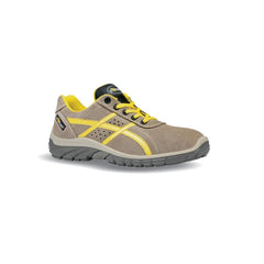 Upower Air Calzado de Seguridad Bajos - Talla 45 - Piel Afelpada Perforada, Puntal Golia 0 Joule, Antiestaticos, Resistentes a Hidrocarburos, Suela Antideslizante, Proteccion 01 FO SR - Color Beige/Amarillo