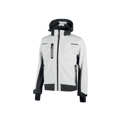 Upower Space Chaqueta Softshell Impermeable - Talla 2XL - Transpirable, a Prueba de Viento, Forro Micropolar, Capucha Desmontable, Bolsillos Avanzados, Proteccion DPI1 - Color Blanco