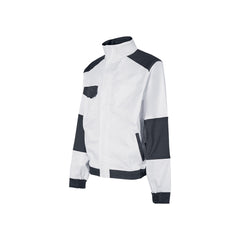 Upower Zagabria Chaqueta de Trabajo - Talla S - Algodon Stretch, Durabilidad y Transpirabilidad, Bolsillos con Cierre, Anillo Porta-Identificacion, PuÃ±os Ajustables, Lavable a 40Â° - Color Blanco