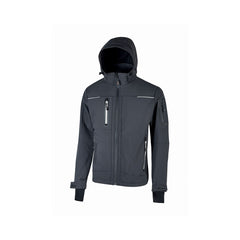 Upower Space Chaqueta Softshell - Talla M - Membrana U-Tex, Impermeable y Transpirable, Forro Micropolar, Capucha Desmontable, Bolsillos Avanzados, Proteccion DPI1 - Color Gris Asfalto