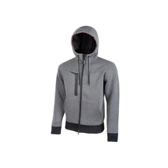 Upower Tasty Sudadera de Trabajo con Capucha Reflectante - Talla M - Tejido Scuba Elastico, Bolsillo Multimedia con FREE SOUND, Cremallera Doble, Proteccion DPI1 - Color Gris Meteorito