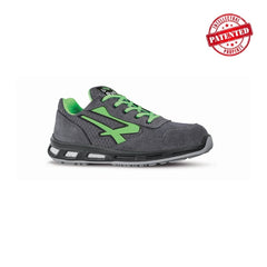 Upower Point S ESD Calzado de Seguridad Bajos - Talla 44 - Parte Superior de Nailon Ultraflexible y Gamuza Suave, Puntera de Aluminio, Antiarrugas, Antideslizantes, Suela de Poliuretano, Proteccion S1PS FO SR - Color Gris Oscuro/Verde