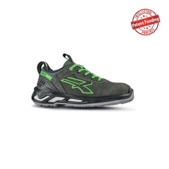 Upower Naos S ESD Calzado de Seguridad Bajos - Talla 37 - Piel Nobuck Hidrorepelente, Puntera de Aluminio, Antideslizante, Proteccion S3S CI FO SR, Suela PU/PU - Color Gris Oscuro/Verde