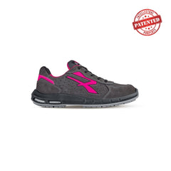 Upower Electra Plus S ESD Calzado de Seguridad Bajos - Talla 35 - Gamuza Perforada, Puntera de Aluminio, Antideslizantes, Antiarrugas, Suela PU/PU High Rebound, Proteccion S1PS FO SR - Color Gris/Fucsia