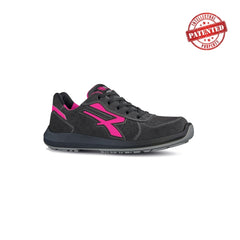 Upower Electra S ESD Calzado de Seguridad Bajos - Talla 38 - Gamuza Perforada, Puntera de Aluminio, Antideslizante, Suela PU/PU High Rebound, Proteccion S1PS FO SR - Color Gris/Fucsia