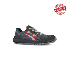 Upower Skat S ESD Calzado de Seguridad Bajos - Talla 46 - Parte Superior de Nailon Ultraflexible y Gamuza Suave, Puntera de Aluminio, Suela Antideslizante, Proteccion S1PS FO SR - Color Gris/Rojo