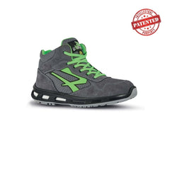 Upower Ramas S ESD Calzado de Seguridad Altos - Talla 42 - Ligeros y Comodos, Puntera de Aluminio, Antideslizante, Suela de Poliuretano, Proteccion S1PS FO SR - Color Gris/Verde