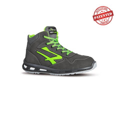 Upower Hummer S ESD Calzado de Seguridad Altos - Talla 45 - Cuero Nubuck Resistente, Puntera de Aluminio, Hidrofugos, Antiarrugas, Suela Antideslizante, Proteccion S3S CI FO SR - Color Gris/Verde