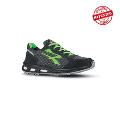 Upower Nate O ESD Calzado de Seguridad Bajos - Talla 38 - Parte Superior de Nailon Ultraflexible y Gamuza Suave, Antiarrugas, Antideslizante, Suela de Poliuretano, Proteccion 01 FO SR - Color Gris/Verde