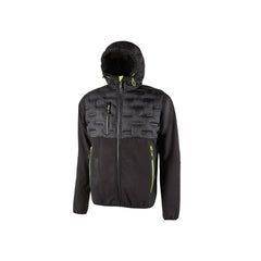 Upower Spock Chaqueta Hibrida Transpirable y Antiviento - Talla 4XL - Cierre Impermeable, Capucha Ajustable, Plumon sin Costuras, Bolsillos Fluorescentes, Proteccion DPI1 - Color Negro Carbon