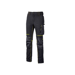 Upower Atom Pantalon de Trabajo con Tejido Stretch - Talla 4XL - Resistente y Transpirable, Repelente al Agua, Bolsillos Multifuncionales, Proteccion Lumbar, Rodilleras Certificadas PPE CAT.1 - Color Negro Carbon