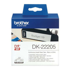 Brother DK22205 - Etiquetas originais de tamanho personalizado - Largura 62 mm x 30,48 metros - Texto preto sobre fundo branco