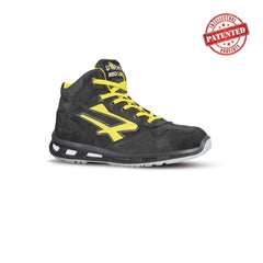 Upower Shot S ESD Calzado de Seguridad Altos - Talla 45 - Cuero Nubuck Resistente, Puntera de Aluminio Ligera, Hidrofugos, Antiarrugas, Antideslizantes, Suela de Poliuretano, Proteccion S3S CI FO SR - Color Negro/Amarillo