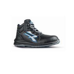 Upower Tenerife S Calzado de Seguridad Hidrofugos - Talla 46 - Piel Flor Grana Mina, Suela Vibram Antideslizante, Resistente al Aceite, Antiestatica, Puntera Airtoe Composite - Color Negro/Azul