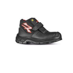 Upower Dubai UK S ESD Calzado de Seguridad con Velcro - Talla 39 - Piel Flor Grana Mina Hidrofuga, Puntera Airtoe Composite, Antiestaticos, Antideslizantes, Resistentes al Aceite y Abrasion, Suela PU/PU - Color Negro/Rojo