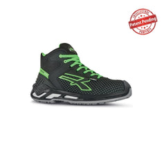 Upower Harry S ESD Calzado de Seguridad Altos - Talla 45 - Resistencia a la Abrasion, Impermeables y Transpirables, Escudo Anti-Impactos, Puntera de Aluminio, Suela Antideslizante, Proteccion S3S CI FO SR - Color Negro/Verde
