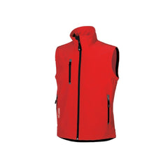 Upower Climb Chaleco de Trabajo Soft Shell - Talla XS - Tejido Elastico Transpirable, Resistente al Viento y Agua, Bolsillo para Movil con Cremallera, Proteccion DPI1 - Color Rojo Magma