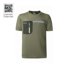 Upower Christal Camiseta Hombre con Termorregulacion Inteligente - Talla L - Efecto Antimicrobiano, Detalles Reflectantes, Bolsillo con Cremallera, Proteccion DPI1 - Color Verde Oliva