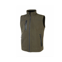 Upower Universe Chaleco Softshell Impermeable - Talla 2XL - Transpirable y Resistente al Viento, Forro Micropolar, Cremallera Impermeable, Bolsillo Free Sound, Detalles Reflectantes, Proteccion DPI1 - Color Verde Oscuro