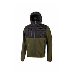 Upower Spock Chaqueta Hibrida Transpirable y Antiviento - Talla 3XL - Cremallera Impermeable, Capucha Ajustable, Plumon Acolchado sin Costuras, Bolsillos Fluorescentes, Proteccion DPI1 - Color Verde Oscuro