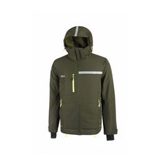 Upower Wink Chaqueta de Trabajo de Invierno - Talla 4XL - Acolchado de Grafeno, Impermeable, Capucha Fija Regulable, Multibolsillos, Detalles Reflectantes, Proteccion DPI1 - Color Verde Oscuro