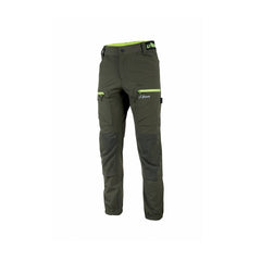 Upower Horizon Pantalones de Trabajo Elasticos - Talla S - Impermeables, Transpirables, Secado Rapido, Multibolsillo, Proteccion Lumbar, Cinta Reflectante, DPI1 - Color Verde Oscuro