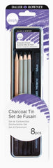 Daler Rowney Simply Pack de 8 Lapices para Esbozo y Carboncillos - Bote Metalico - Color Negro
