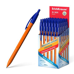 Erichkrause R-301 Orange Matic Stylo Rétractable Pointe 0.7mm - Corps Hexagonal Opaque - Encre à Séchage Rapide - Couleur Bleu