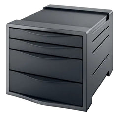 Esselte Europost Vivida Buc de 4 Cajones - 2 Medidas de Cajon - Deslizamiento Suave - Base con Goma Antideslizante - Color Gris/Negro