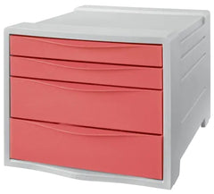 Esselte Colour'Breeze Buc de 4 Cajones - 2 Medidas de Cajon - Deslizamiento Suave - Base con Goma Antideslizante - Color Gris/Coral