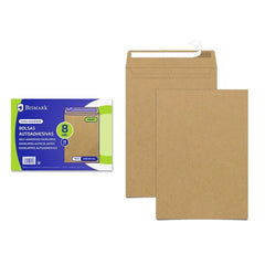 Bismark Pack de 8 Envelopes de Papel Kraft 90grs - Medidas 162x229mm - Fecho Autocolante - Cor Castanho