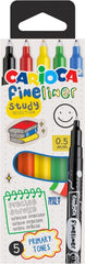 Carioca Fineliner Study Pack de 5 Rotuladores - Punta Blanca de Acetal 0.5mm - Colores Surtidos