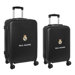 Safta Real Madrid Pack de 2 Maletas Trolley de 20" y 24" Rigidas - Candado - Asa Telescopica de PVC con Goma - 4 Ruedas 360Âº - 40x63x26cm - Color Negro