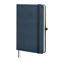 Finocam Minimal Textura Agenda en Catalan - Anual 2026 - Tapa Dura - Cierre con Goma Elastica - Formato M4 - 124x16x174mm - Semana Vista Horizontal - Color Azul
