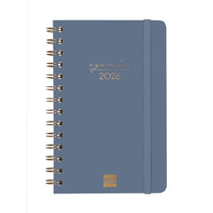 Finocam Alma Agenda en Catalan - Anual 2026 - con Espiral - Formato E5 - 131x19x190mm - Semana Vista Horizontal - Color Azul