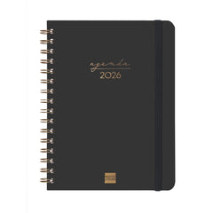 Finocam Alma Agenda en Catalan - Anual 2026 - con Espiral - Formato E10 - 172x19x220mm - Semana Vista Horizontal - Color Negro
