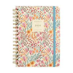 Finocam Moniquilla Agenda de Espiral en Catalan - Anual 2026 - Planificador - Cierre de Goma - Formato E10 - 155X212mm - Semana Vista Horizontal - Tematica de Flores