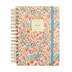 Finocam Moniquilla Agenda de Espiral en Catalan - Anual 2026 - Planificador - Cierre de Goma - Formato E10 - 155X212mm - 1 Dia por Pagina - Tematica de Flores