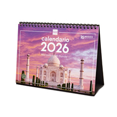 Finocam Calendario de Sobremesa - Anual 2026 - Imagenes Variadas - Espacio para Escribir - Tematica de Maravillas Del Mundo