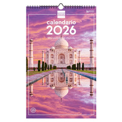 Finocam Calendario de Pared - Anual 2026 - Imagenes Variadas - con Espiral - Espacio para Escribir - Tematica de Maravillas Del Mundo