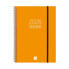 Finocam Opaque Agenda de Espiral - Anual 2026 - Tapa Ligera - Cierre con Goma Elastica - Formato E10 - 162x14x212mm - Semana Vista Horizontal - Color Naranja