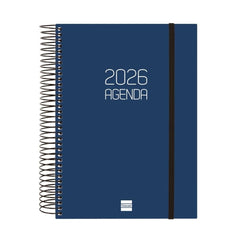 Finocam Opaque Agenda de Espiral - Anual 2026 - Tapa Ligera - Cierre con Goma Elastica - Formato E10 - 175x29x212mm - 1 Dia por Pagina - Color Azul
